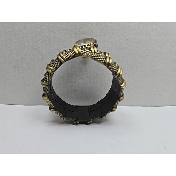 Kenneth Jay Lane Snake Bracelet Watch Brass Tone Quartz New Battery Wrap Cuff